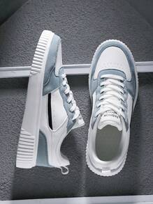 Giày thể thao nam mới năm 2024, giày trượt ván buộc dây thời trang thường ngày, giày vải nam phong cách đường phố cá tính. - Xanh và trắng - Xem 4