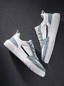 Giày thể thao nam mới năm 2024, giày trượt ván buộc dây thời trang thường ngày, giày vải nam phong cách đường phố cá tính. - Xanh và trắng - Xem 5