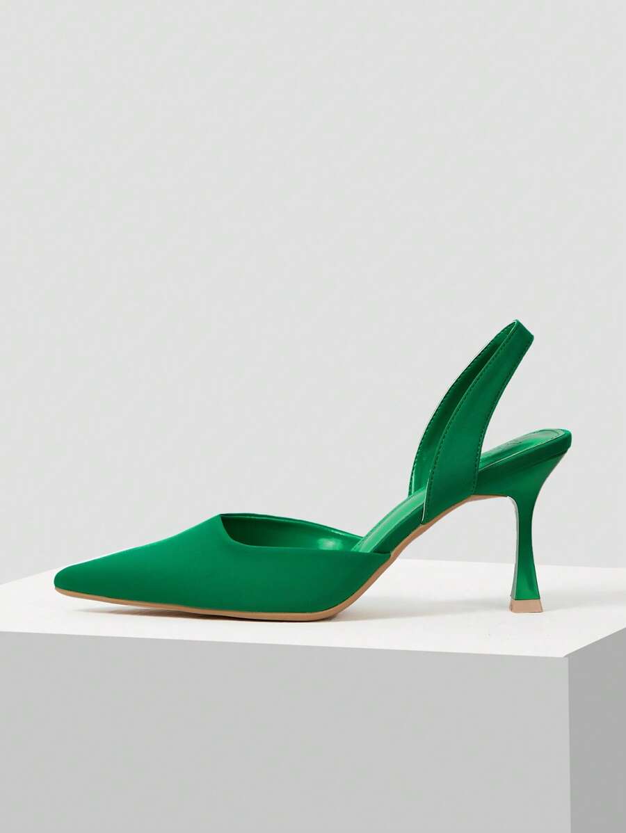 MOTF X Nour PREMIUM PYRAMID HEELED SLINGBACK PUMPS - Green - View 1