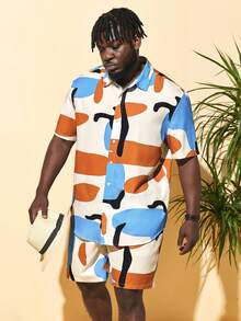 GENTILAND Men Plus Graphic Print Shirt & Shorts - Multicolor - View 4