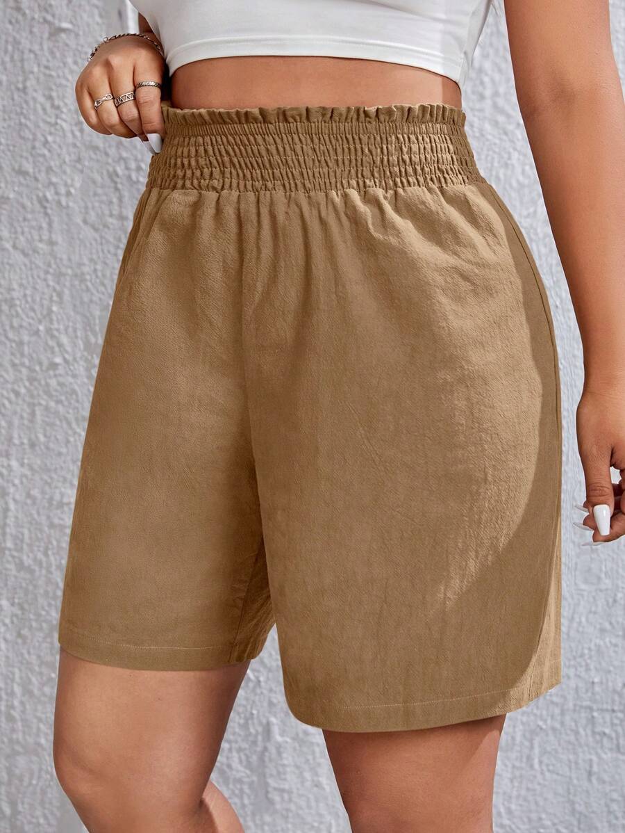 SHEIN EZwear 大碼紙袋腰短褲 - 棕色 - 查看 1