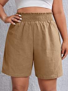 SHEIN EZwear 大碼紙袋腰短褲 - 棕色 - 查看 3