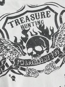 ROMWE PUNK 大碼骷髏頭和字母圖案破洞背心上衣 - 白色 - 查看 4