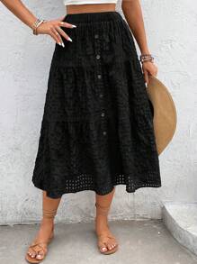 Breezaya Button Front Ruffle Hem Skirt - Black - View 5