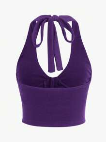 ROMWE PUNK Top halter de cráneo con diamante de imitación de espalda abierta - Morado - Ver 2