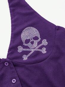ROMWE PUNK Top halter de cráneo con diamante de imitación de espalda abierta - Morado - Ver 3