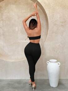 SHEIN SXY Đơn vị Nữ Lộ Lưng Cắt ra Nhẫn Xù màu trơn - màu đen - Xem 2