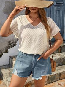 SHEIN Frenchy Plus Solid V Neck Blouse - Apricot - View 2