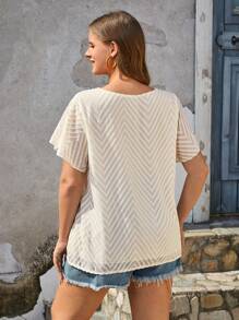 SHEIN Frenchy Plus Solid V Neck Blouse - Apricot - View 3