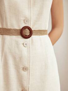 MOTF PREMIUM BELTED LINEN VISCOSE SHIRT DRESS - Beige - View 4