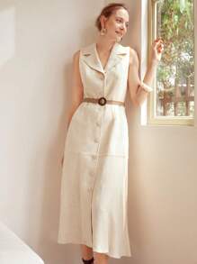 MOTF PREMIUM BELTED LINEN VISCOSE SHIRT DRESS - Beige - View 7