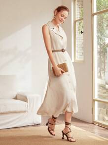 MOTF PREMIUM BELTED LINEN VISCOSE SHIRT DRESS - Beige - View 3