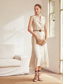 MOTF PREMIUM BELTED LINEN VISCOSE SHIRT DRESS - Beige - View 6