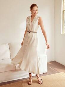 MOTF PREMIUM BELTED LINEN VISCOSE SHIRT DRESS - Beige - View 2