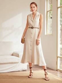 MOTF PREMIUM BELTED LINEN VISCOSE SHIRT DRESS - Beige - View 8