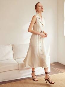 MOTF PREMIUM BELTED LINEN VISCOSE SHIRT DRESS - Beige - View 10