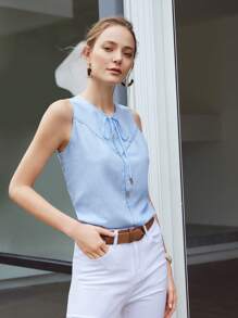 MOTF PREMIUM 亞麻混紡前領帶襯衫 - 淺藍色 - 查看 2