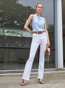 MOTF PREMIUM 亞麻混紡前領帶襯衫 - 淺藍色 - 查看 4