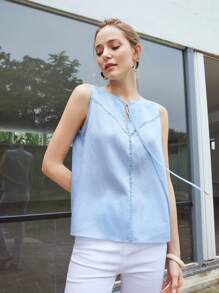 MOTF PREMIUM 亞麻混紡前領帶襯衫 - 淺藍色 - 查看 6