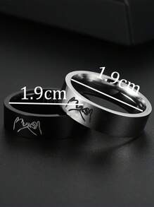 2入組不鏽鋼黑銀手拉手擊內標愛情簡約時尚情侶戒指，適合情侶約會禮物 - 彩色 - 查看 3