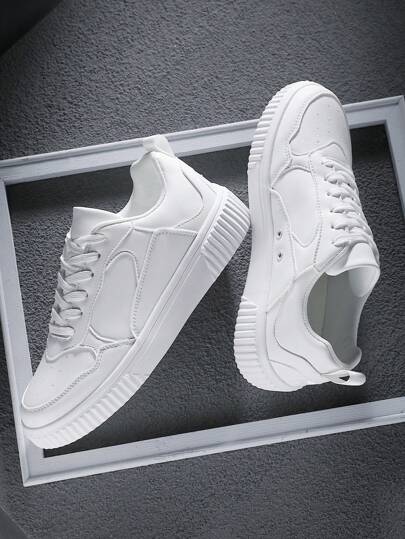 Sporty Sneakers For Men, Minimalist Lace-up Front Skate Shoes