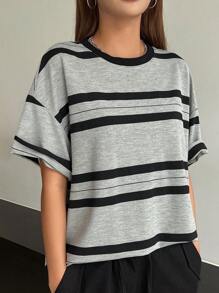 DAZY 條紋印花露肩t恤衫 - 淺灰色 - 查看 3