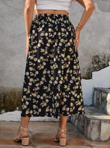 SHEIN Frenchy Váy Plus Size Dây kéo Xù Tách cao Hoa Tất cả trên in Boho - màu đen - Xem 2