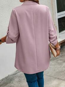 SHEIN LUNE Plus Roll Tab Sleeve Ruffle Hem Shirt - Pink - View 2