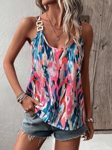SHEIN LUNE Allover Print Chain Detail Cami Top Graphic Tees Women Tops - Multicolor - View 1