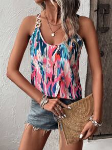 SHEIN LUNE Allover Print Chain Detail Cami Top Graphic Tees Women Tops - Multicolor - View 5