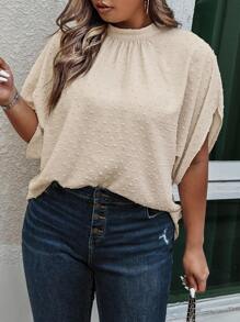 SHEIN Clasi Plus Mock Neck Batwing Sleeve Blouse - Apricot - View 5