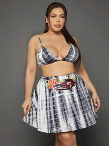 SHEIN SXY 大碼紮染吊帶上衣和標語和汽車圖案半身裙 - 彩色 - 查看 1