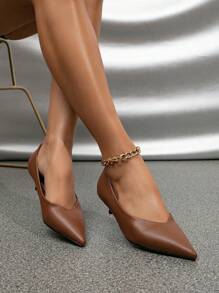 Giày cao gót màu nâu thanh lịch dành cho nữ, giày bít mũi nhọn gót thấp, kiểu dáng trang nhã. - màu nâu - Xem 5