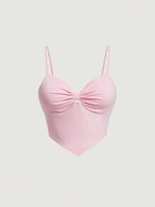 SHEIN MOD Áo hai dây Plus Size Bất đối xứng Xù màu trơn Giải trí - Màu Hồng baby - Xem 1