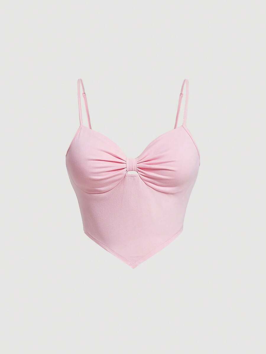 SHEIN MOD Áo hai dây Plus Size Bất đối xứng Xù màu trơn Giải trí - Màu Hồng baby - Xem 1