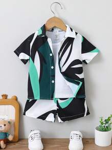 SHEIN Bộ Áo Sơ Mi Và Quần Short Màu Thường Ngày Mùa Hè Cho Bé Trai (Không Có Áo Phông) - Nhiều màu - Xem 1