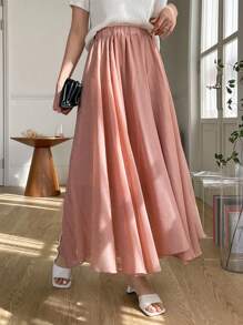 DAZY Solid Elastic Waist Skirt - Pink - View 5