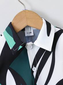 SHEIN Bộ Áo Sơ Mi Và Quần Short Màu Thường Ngày Mùa Hè Cho Bé Trai (Không Có Áo Phông) - Nhiều màu - Xem 5