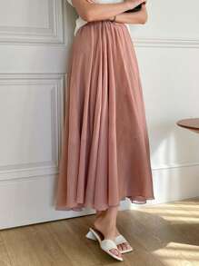 DAZY Solid Elastic Waist Skirt - Pink - View 6