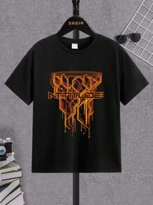 SHEIN 男孩字母圖案T恤