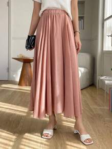 DAZY Solid Elastic Waist Skirt - Pink - View 9