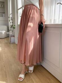 DAZY Solid Elastic Waist Skirt - Pink - View 10