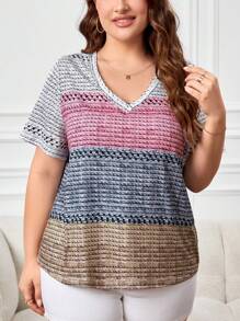 EMERY ROSE 大碼撞色V領T恤 - 彩色 - 查看 1