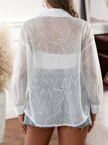 SHEIN LUNE Camisa de hombros caídos con botón delantero sin top tubo - Blanco - Ver 2