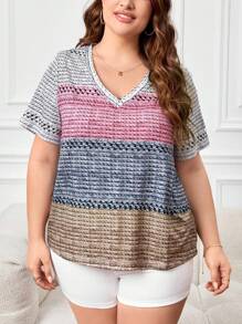 EMERY ROSE 大碼撞色V領T恤 - 彩色 - 查看 3