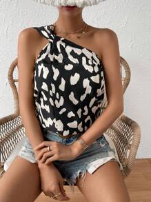 SHEIN VCAY Allover Print One Shoulder Blouse - Multicolor - View 3