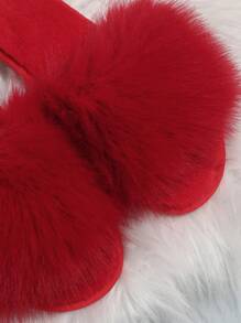 Fall/Winter Women's New Flat Anti-Slip Slippers, Fashion Strap, Silent Pearl Open-Toe House Slippers, Suitable For All Season Home Use,Christmas,Fluffy Slippers,New Year Outfits - Red - View 5