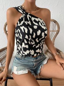 SHEIN VCAY Allover Print One Shoulder Blouse - Multicolor - View 5