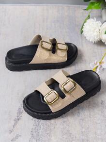 Elegant Beige Sandals For Women, Buckle Decor Flatform Slide Sandals - Beige - View 6