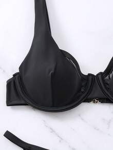 SHEIN Swim Bộ bikini đi biển mùa hè có dây buộc chắc chắn - màu đen - Xem 6